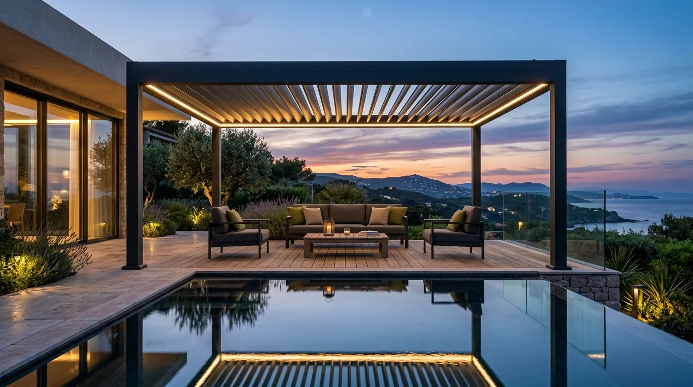 Pérgola bioclimática sobre una terraza